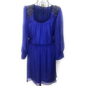 Flowy Chiffon Blue Knee Length Long Sleeve Dress